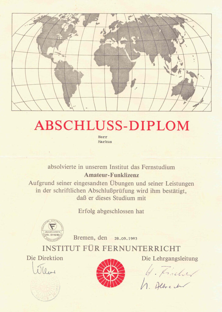 Fernkurs Amateur-Funklizenz abgeschlossen