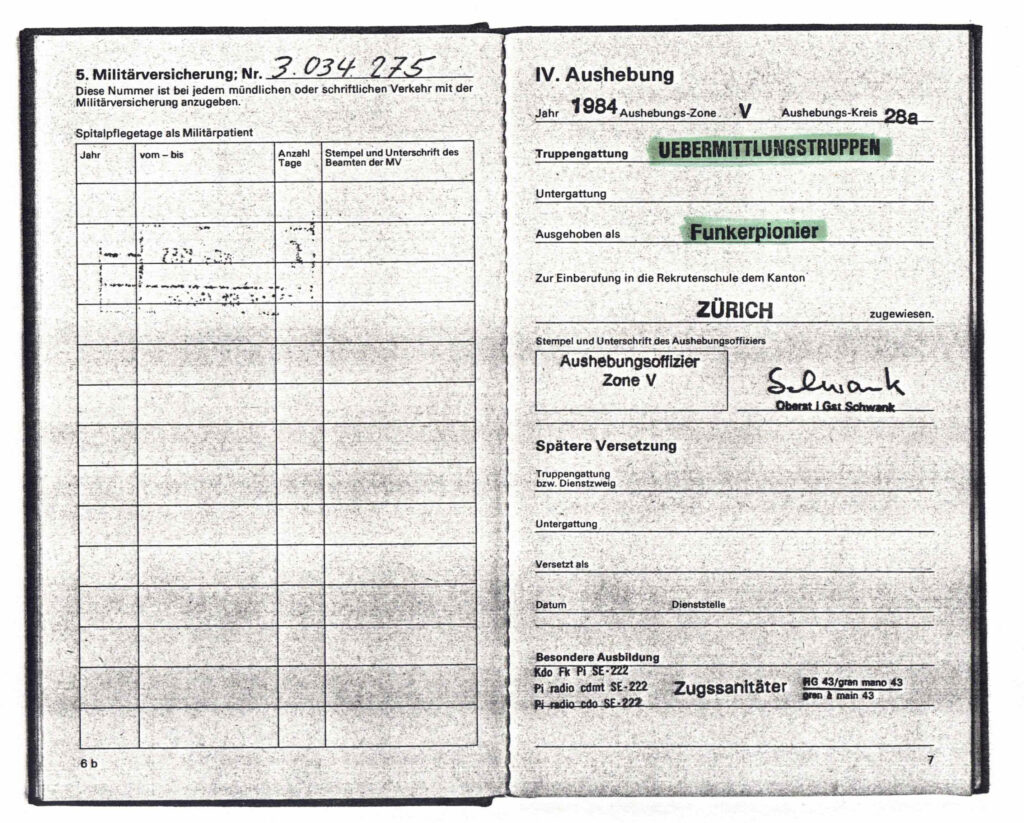 Militär Aushebung bei den Übermittlungstruppen (silber grauen) als Funkerpionier