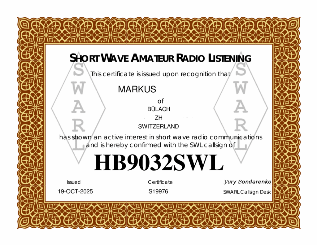 Rufzeichen HB9032SWL erhalten